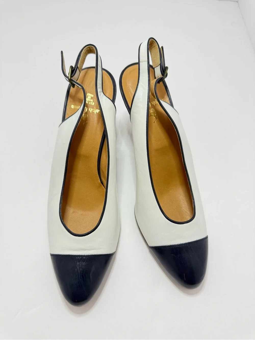 Ralph Lauren Vintage Made in Italy Leather Slingback Cap Toe Heels 7.5B